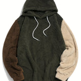 kkboxly  Cool Fluffy Snuddie Hoodies For Men, Men's Casual Color Block Polar Fleece Pullover Hooded Sweatshirt With Kangaroo Pocket Streetwear For Winter Fall, As Gifts