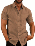 kkboxly  Classic Solid Color Men's Casual Short Sleeve Shirt, Men's Shirt For Summer Vacation Resort
