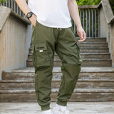 kkboxly  Men's Drawstring Cargo Pants With Flap Pockets, Loose Casual Comfy Jogger Pants
