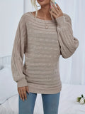 kkboxly  Cable Knit Boat Neck Sweater, Casual Long Sleeve Sweater For Fall & Winter, Women's Clothing