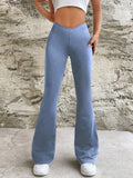 kkboxly  Solid Color Flare Leg Pants, Casual Elastic Waist Loose Pants, Women's Clothing