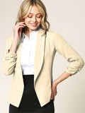 Ruched 3/4 Sleeve Blazer, Elegant Shawl Collar Open Front Work Office Outerwear, Women's Clothing