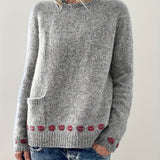 kkboxly  Lip Pattern Crew Neck Pullover Sweater, Casual Long Sleeve Pocket Sweater For Fall & Winter, Women's Clothing