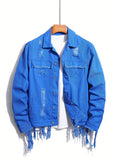 kkboxly  Men's Trendy Denim Jackets, Vintage Lapel Comfy Streel Style Tops For Men's Autumn & Winter Wearing