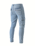 kkboxly  Men's Flap Pocket Cargo Jeans, Casual Street Style Denim Pants