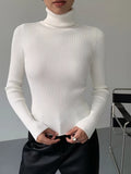 kkboxly  Women's Sweater Turtleneck Solid Ribbed Long Sleeve Slim Pullover Knit Tops