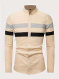 kkboxly  Classic Design Striped Shirt, Men's Casual/Semi-formal Button Up Lapel Long Sleeve Shirt For Spring Summer Business