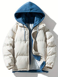 kkboxly  Men's Warm Winter Hooded Coat, Casual Zip Up Padded Jacket Coat For Fall Winter