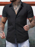 kkboxly  Men's Casual Classic Lapel Button Up Shirts, Solid Color Comfy All-match Top Summer Clothes