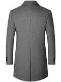 kkboxly  Father's Day Gift Classic Design Warm Coat, Men's Semi-formal Mid Length Button Up Lapel Coat For Fall Winter Business