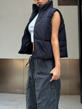kkboxly  Zip Up Solid Vest, Casual Sleeveless Winter High Neck Jacket Vest, Women's Clothing