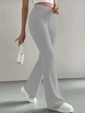 kkboxly  Solid High Waist Pants, Elegant Flare Leg Pants, Women's Clothing