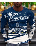 kkboxly  Christmas Series Men's Graphic Design Crew Neck Long Sleeve Active T-shirt Tee, Casual Comfy Shirts For Spring Summer Autumn, Men's Clothing Tops