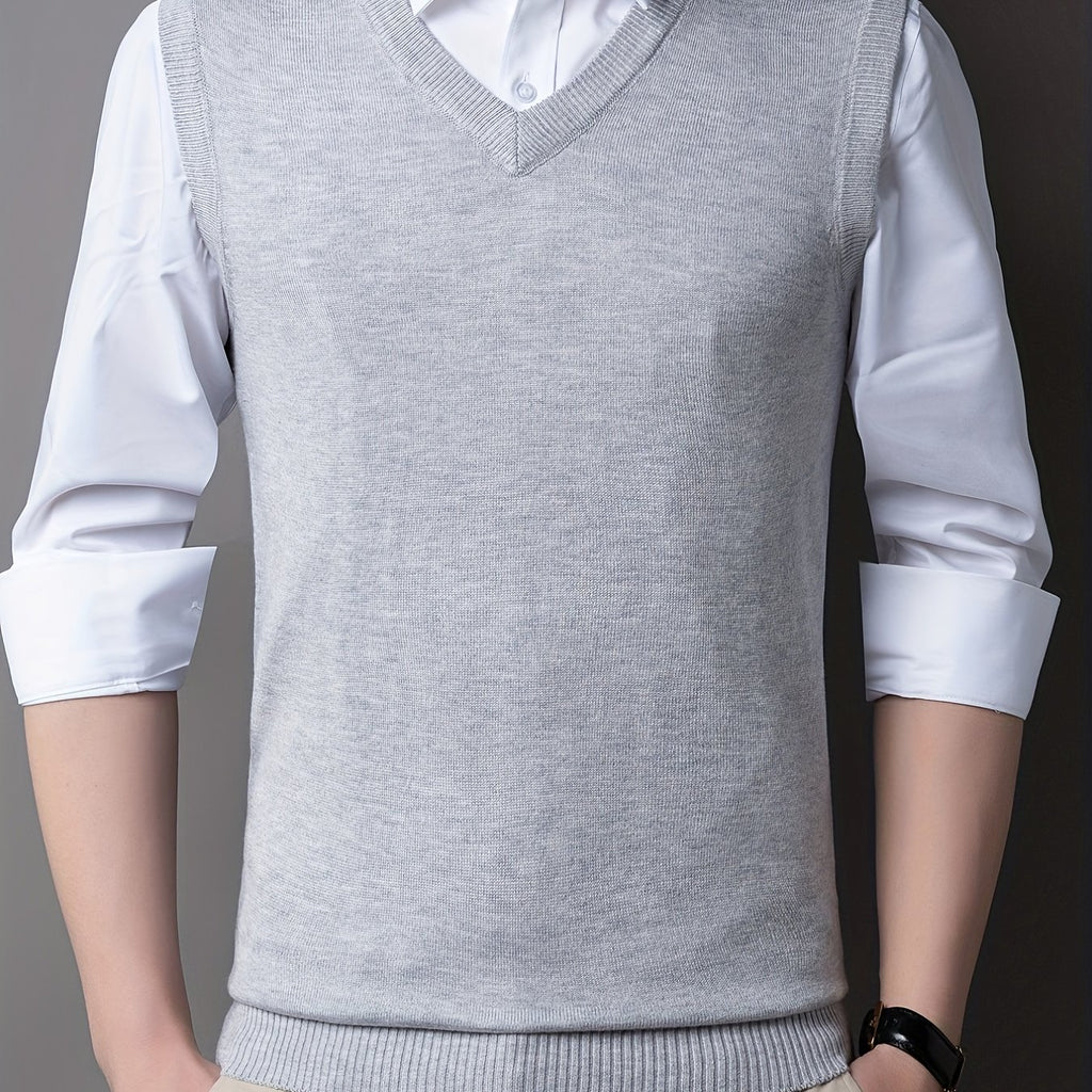 kkboxly  Casual Knitted Pullover, V-neck Sleeveless Thermal Jacket, Wool Vest, Men's Tank Top  For Autumn And Winter