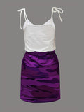 kkboxly  Camouflage Print Sleeveless Dress, V Neck Lace Up Elastic Dress, Casual Every Day Dress, Women's Clothing
