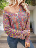 Tie Dye Button Front Knit Cardigan, Casual V Neck Long Sleeve Sweater, Women's Clothing