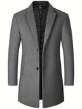 kkboxly  Father's Day Gift Classic Design Warm Coat, Men's Semi-formal Mid Length Button Up Lapel Coat For Fall Winter Business
