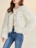 kkboxly  Button Front Plush Coat, Chic Long Sleeve Coat For Fall & Winter, Women's Clothing