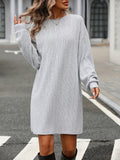 Solid Knitted Above Knee Dress, Casual Crew Neck Long Sleeve Dress, Women's Clothing