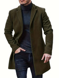 kkboxly  Men's Warm Overcoat, Elegant Single Breasted Trench Coat For Fall Winter
