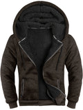 kkboxly  Men's Warm Fleece Hooded Jacket, Casual Zip Up Hoodie With Kangaroo Pocket For Fall Winter