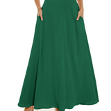 kkboxly  Pleated Long Skirt, Loose Solid Casual Skirt For Spring & Summer, Women's Clothing