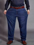 Men's Oversized Long Straight Stretchy Classic Solid Jeans For Spring/autumn, Men's Clothing, Plus Size