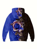 Floral Pattern Casual Hooded Sweatshirt, Long Sleeves Drawstring Sporty Hoodie, Women's Activewear