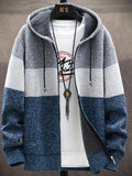 kkboxly  Color Block Hooded Cardigan Jacket, Men's Casual Stylish Slightly Stretch Zip Up Sweater For Spring Fall