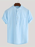 kkboxly  Men's Cotton Comfy Shirt, Short Sleeve Crew Neck Pockets Shirt