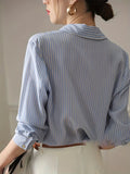 Elegant Striped Button Front Shirt, Long Sleeve Shirt For Office & Work, Women's Clothing