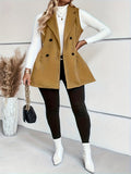 kkboxly  Plus Size Casual Vest Coat, Women's Plus Solid Double Button Lapel Collar Vest Coat