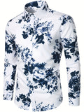 kkboxly  Men's Casual All Over Print Shirt Long Sleeve Turndown Collar Blouse Shirt