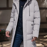 kkboxly  Warm Hooded Mid-length Jacket, Men's Casual Zip Up Cotton Padded Jacket Overcoat For Fall Winter Outdoor