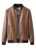 kkboxly  Men's Casual Black Zipper PU Leather Jacket Gifts