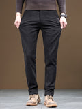kkboxly kkboxly  Men's Casual Warm Slim Fit Trousers, Semi-Formal cropped Pants For Fall Winter Business Leisure Activities