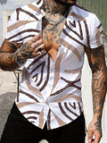 kkboxly  Casual Ripple Pattern Short Sleeve Shirt, Men's Hawaiian Shirt For Summer Vacation Resort