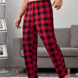 kkboxly  Men's Casual Plaid Pattern Long Pant Pajamas, Homewear Trendy Trousers Loungewear Sleepwear