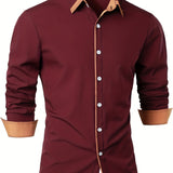 kkboxly  Men's Casual Trim Contrast Button Long Sleeve Shirt