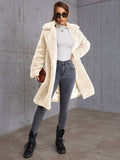 kkboxly  Slant Pockets Lapel Plush Jacket, Casual Long Sleeve Jacket For Fall & Winter, Women's Clothing