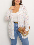 kkboxly  Plus Size Casual Comfort Cardigan, Women's Plus Rainbow Dot Long Sleeve Slight Stretch Thermal Knit Cardigan