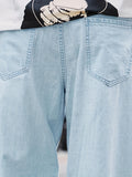 kkboxly  Trendy Casual Men's Solid Color Loose Denim Jeans With Pockets, Men's Outfits