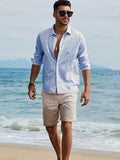 kkboxly  Men's Shirt Top Turn-Down Collar Long Sleeves Vertical Striped Closure Regular Fit Male Casual Shirt For Daily Formal Wear Beach Vacation