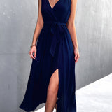kkboxly  Sexy V Neck Solid Tie Front Trapeze Bohemian Dresses, Women's Clothing