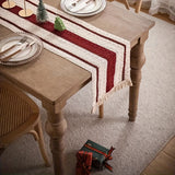 1pc Rustic Linen-Cotton Blend Table Runner with Tassels - Handwoven Design Striped Polyester Rectangle for Christmas & Everyday Gatherings