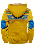 Ethnic Style Warm Fleece Hooded Jacket, Men's Casual Warm Thick Zip Up Hoodie For Fall Winter