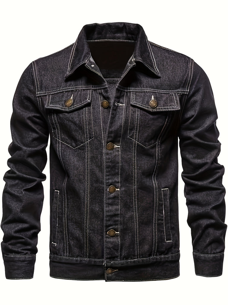 kkboxly Men's Retro Denim Jacket, Casual Street Style Multi Pocket Denim Jacket