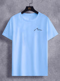kkboxly  Mountain Pattern T-shirt, Men's Casual Street Style Stretch Round Neck Tee Shirt For Summer