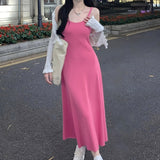 kkboxly kkboxly Crew Neck Ruffle Hem Cami Dress, Elegant Sleeveless Slim Solid Dress For Spring & Summer, Women's Clothing