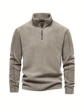 kkboxly Men's Corduroy Stand Collar Zip Up V Neck Sweatshirt Pullover For Men Solid Sweatshirts For Winter Fall Long Sleeve Tops